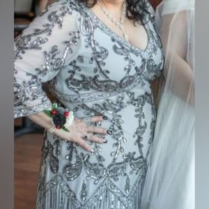 Silver Gray Beaded Sequined Formal Wedding Bridal Women's Plus Size 24 Dress NWT